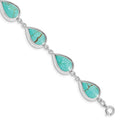 Sterling Silver Rhodium-plated Teardrop Synthetic Turquoise Bracelet, 7.75 x 9.3 mm