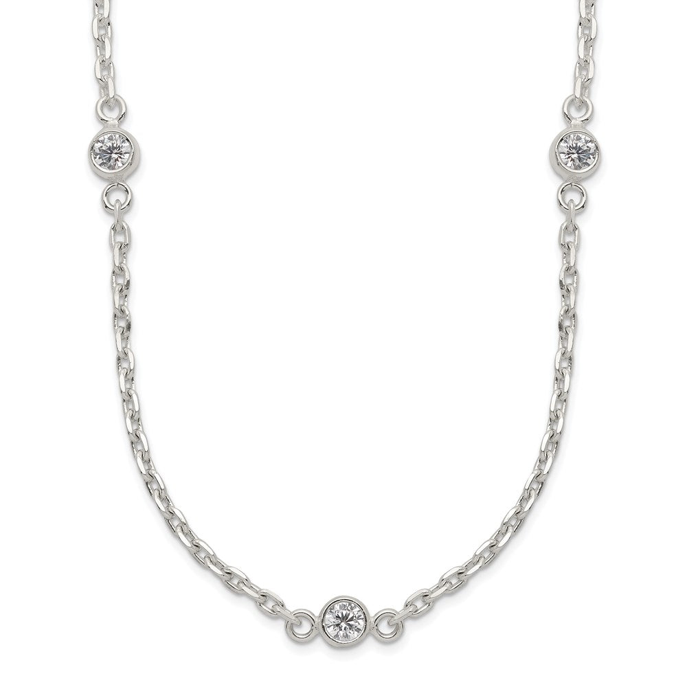 Sterling Silver Polished 5-Station CZ Necklace, 18 x 4 mm