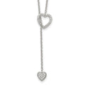 Sterling Silver Rhodium-plated Polished Adjustable Hearts with CZ Necklace, 20 x 7 mm