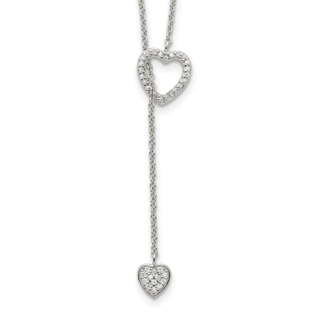 Sterling Silver Rhodium-plated Polished Adjustable Hearts with CZ Necklace, 20 x 7 mm