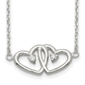 Sterling Silver Polished Two Hearts CZ Necklace, 18 x 29 mm
