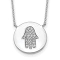 Sterling Silver Rhodium-plated Hamsa w/CZ w/2in ext. Necklace, 16 mm