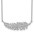 Sterling Silver Rhodium-plated w/CZ Leaf Necklace, 18 x 36 mm
