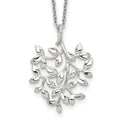 Sterling Silver Rhodium-plated Polished CZ Leaf Necklace, 18 x 21 mm