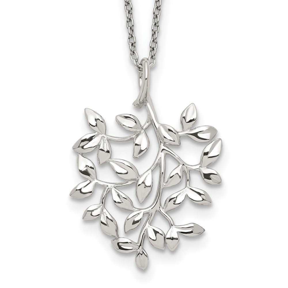 Sterling Silver Rhodium-plated Polished CZ Leaf Necklace, 18 x 21 mm