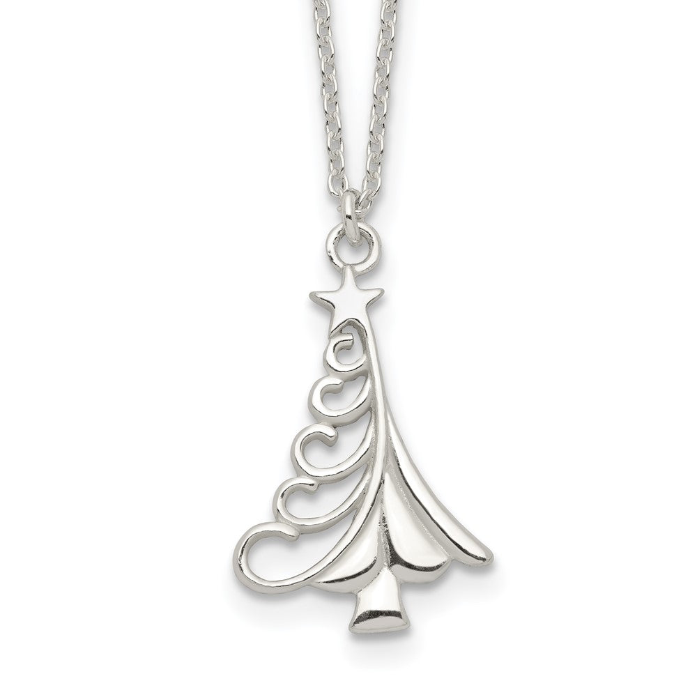Sterling Silver Polished Christmas Tree Necklace, 18 mm