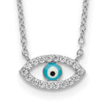 Sterling Silver Rhodium-plated Enamel Eye w/CZ Necklace, 18 mm