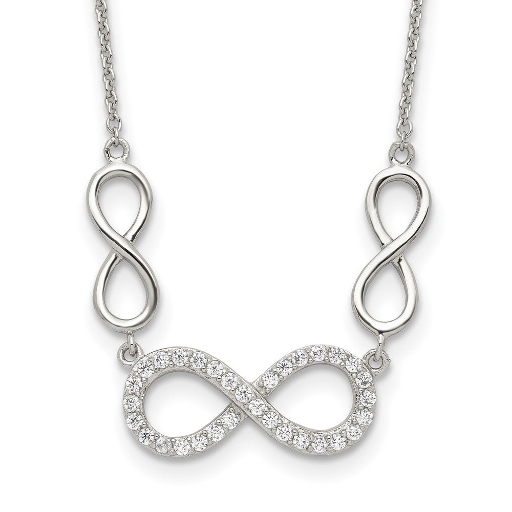 Sterling Silver RH-plated Polished CZ Infinity Symbol Necklace, 18 x 24 mm