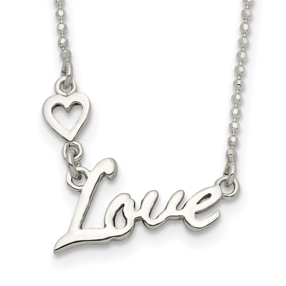 Sterling Silver Polished LOVE w/Heart Necklace, 18 x 20 mm