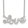 Sterling Silver Rhodium-plated Polished CZ LOVE 18in Necklace, 18 x 27 mm
