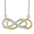 Sterling Silver Flash Gold-plated CZ Infinity Necklace, 17.5 x 33 mm