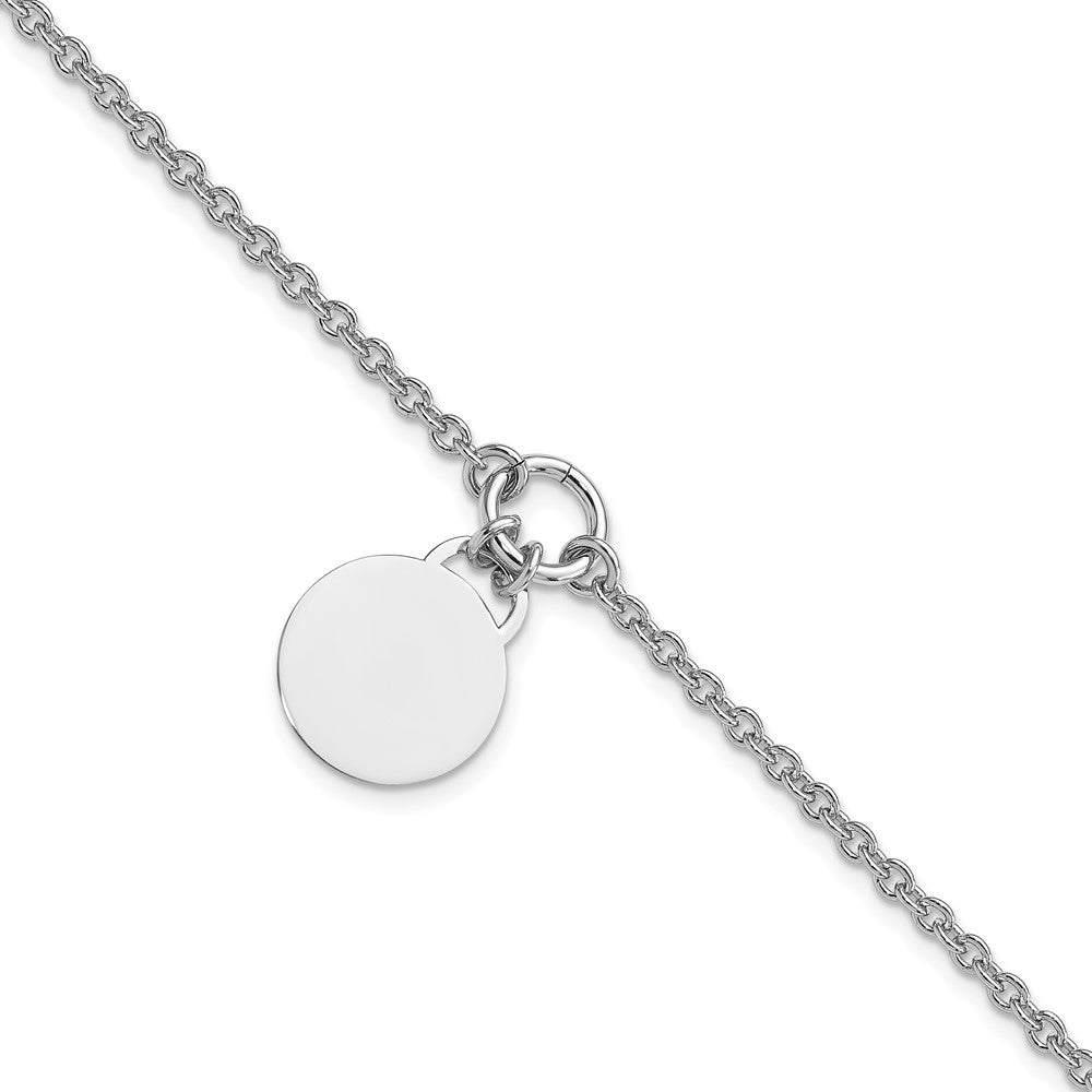Sterling Silver Rhodium-plated Engravable Disc w/1in ext Bracelet, 8 mm