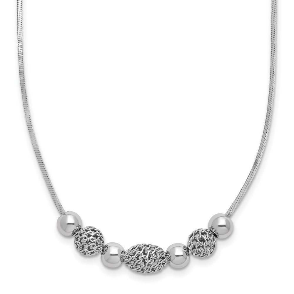 Sterling Silver Rhodium-plated Polished Filigree Bead Necklace, 18 x 6 mm
