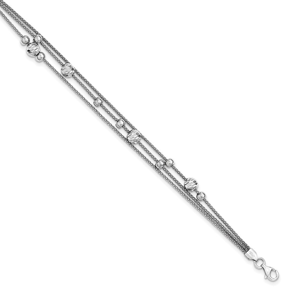 Sterling Silver 3 Strand D/C Bead Polished Fancy Bracelet, 7 mm