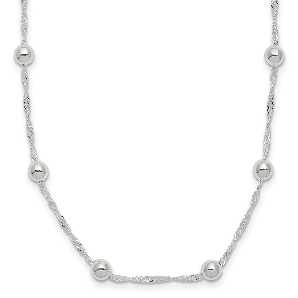 Sterling Silver Polished Beaded 18in Necklace, 18 x 4 mm
