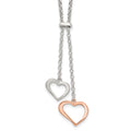 Sterling Silver Rose-tone Polished Textured 2-Heart Necklace, 16.5 x 19 mm