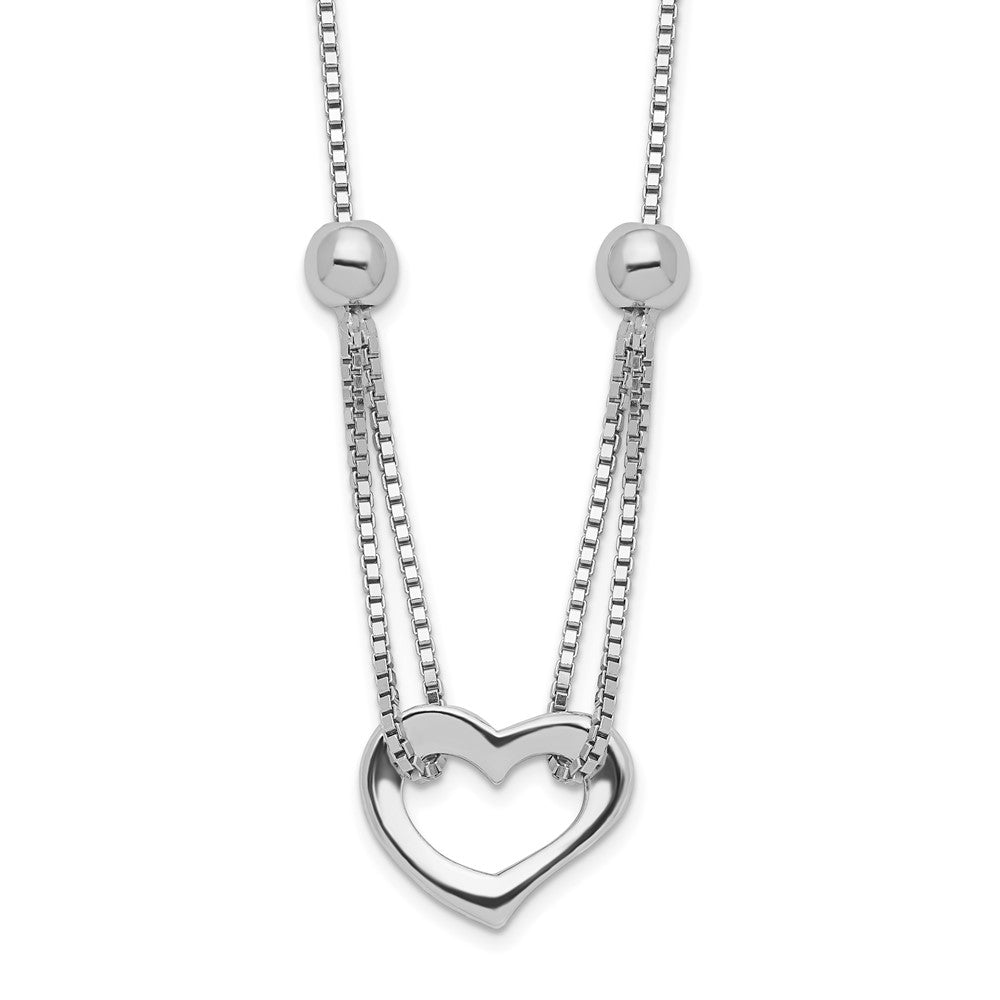 Sterling Silver Rhodium-plated Heart w/Box Chain Necklace, 18 mm