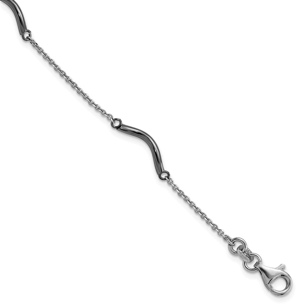 Sterling Silver Ruthenium-plated Twisted Bar Stations w/ .5in. Ext Bracelet, 7.5 x 3.5 mm