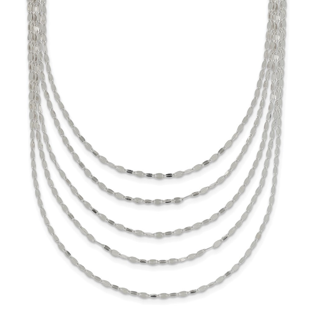 Sterling Silver 5 Strand Fancy Flat Link Necklace, 17 x 10 mm