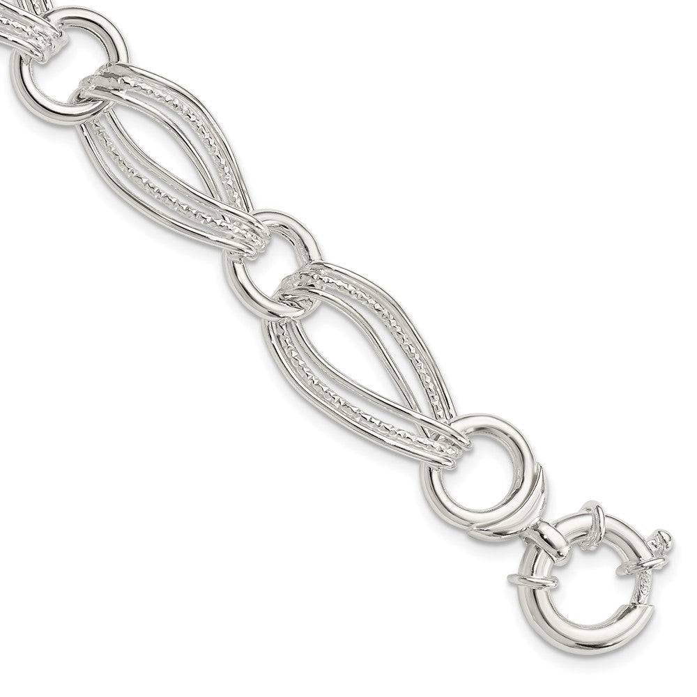 Sterling Silver Polished And Textured Link Bracelet, 8 mm, 11.43 g
