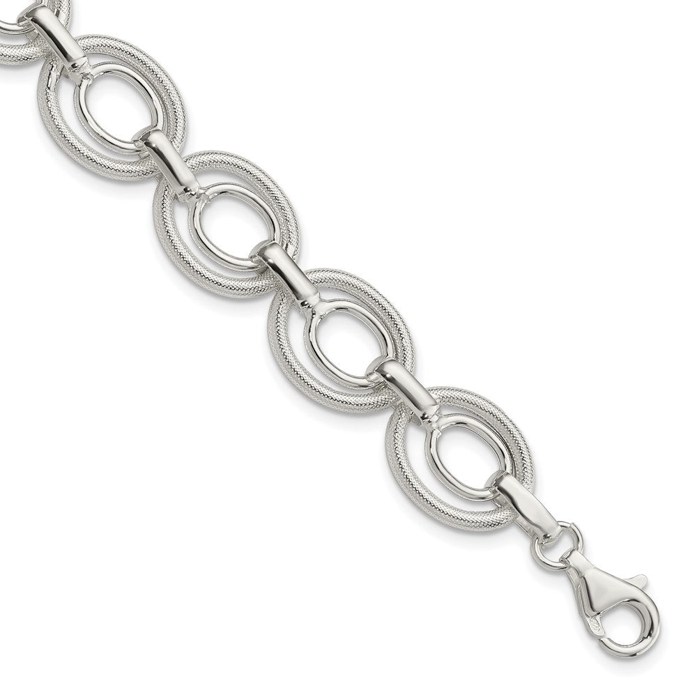 Sterling Silver Polished And Textured Link Bracelet, 8 mm, 11.25 g