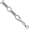 Sterling Silver Rhod-plated Polished Textured Fancy Link Bracelet, 7.5 mm