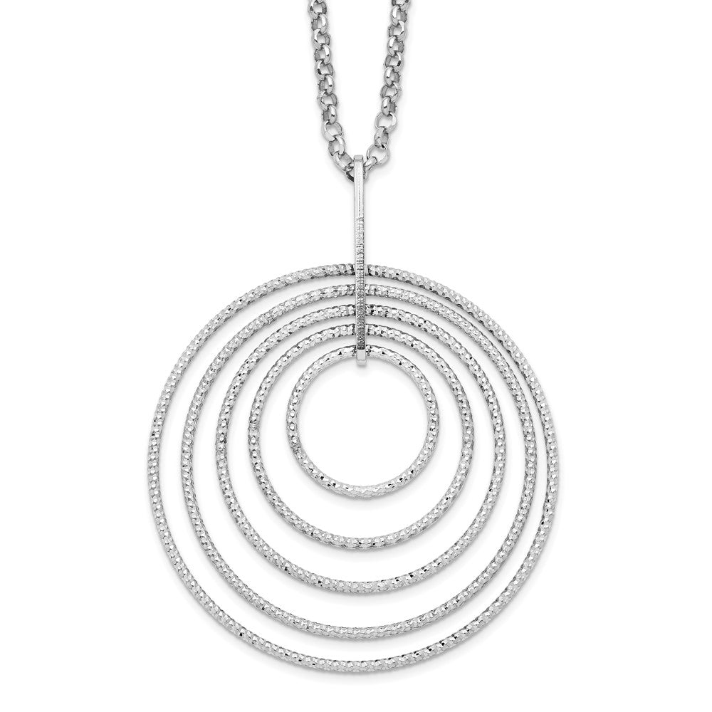 Sterling Silver Rhodium-plated D/C Multi-Circles w/2in ext Necklace, 20 x 35 mm