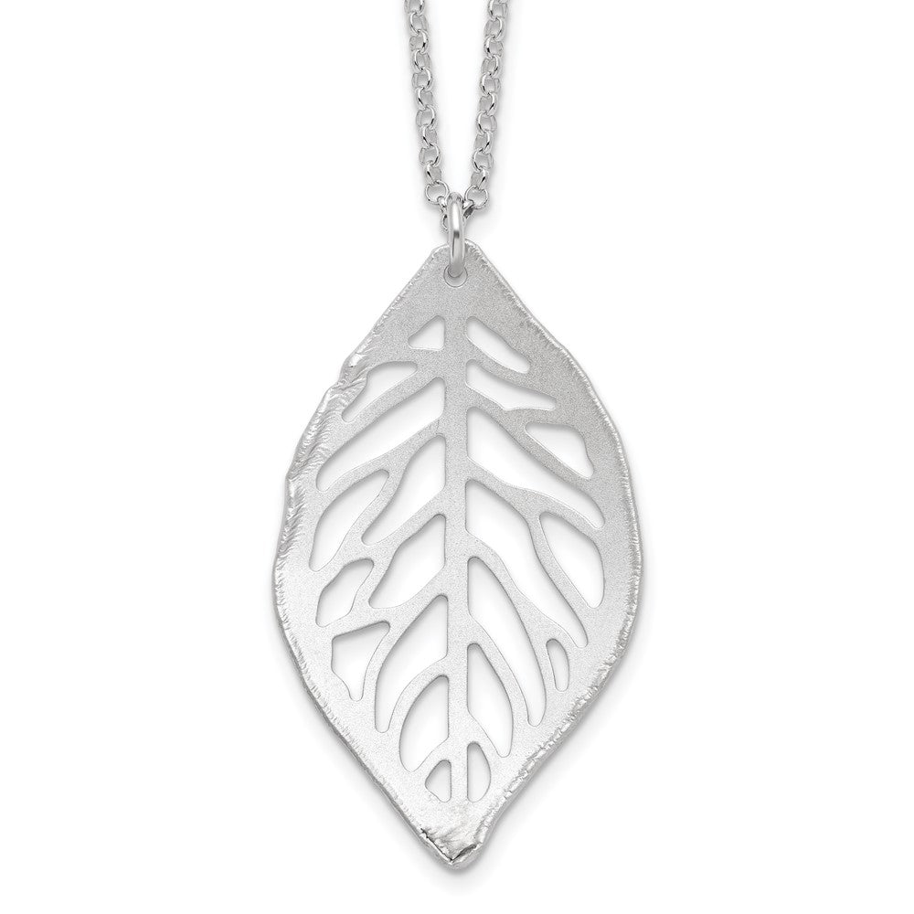 Sterling Silver Rhodium-plated Satin Cut-out Leaf Necklace, 18 mm
