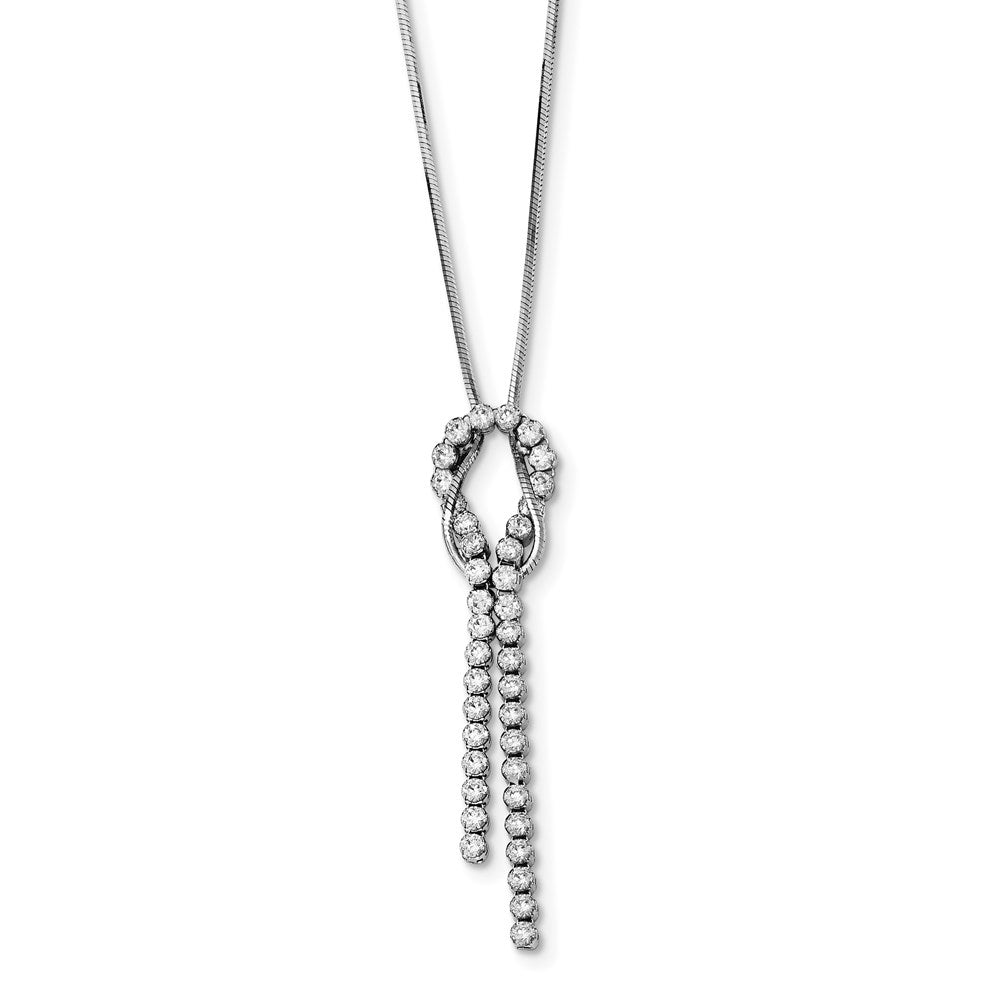 Sterling Silver Rhodium-plated CZ Knotted Snake Chain Necklace, 18 x 12 mm