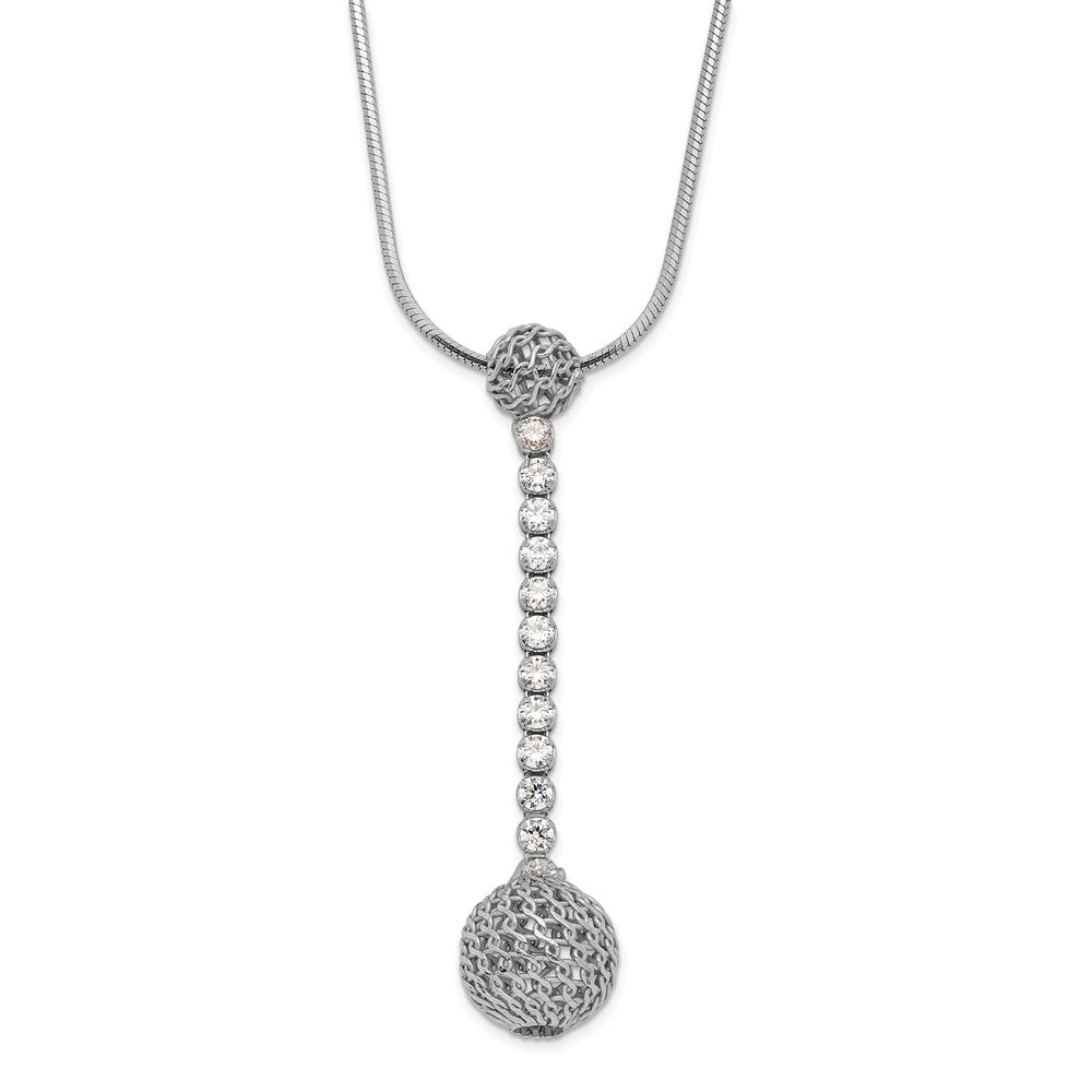 Sterling Silver Rhodium-plated Polished CZ Dangle Necklace, 19 mm