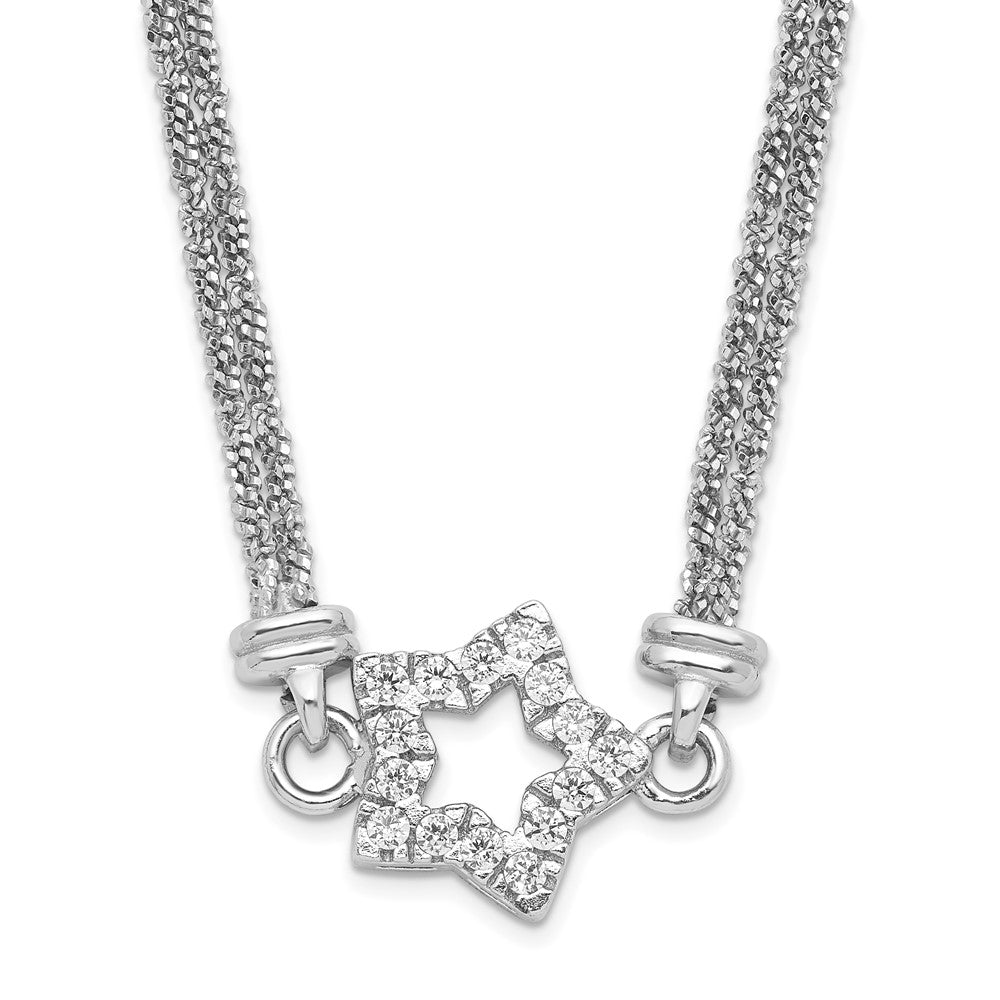 Sterling Silver CZ Star 2 Strand Diamond-cut w/ 2in ext Necklace, 18 mm