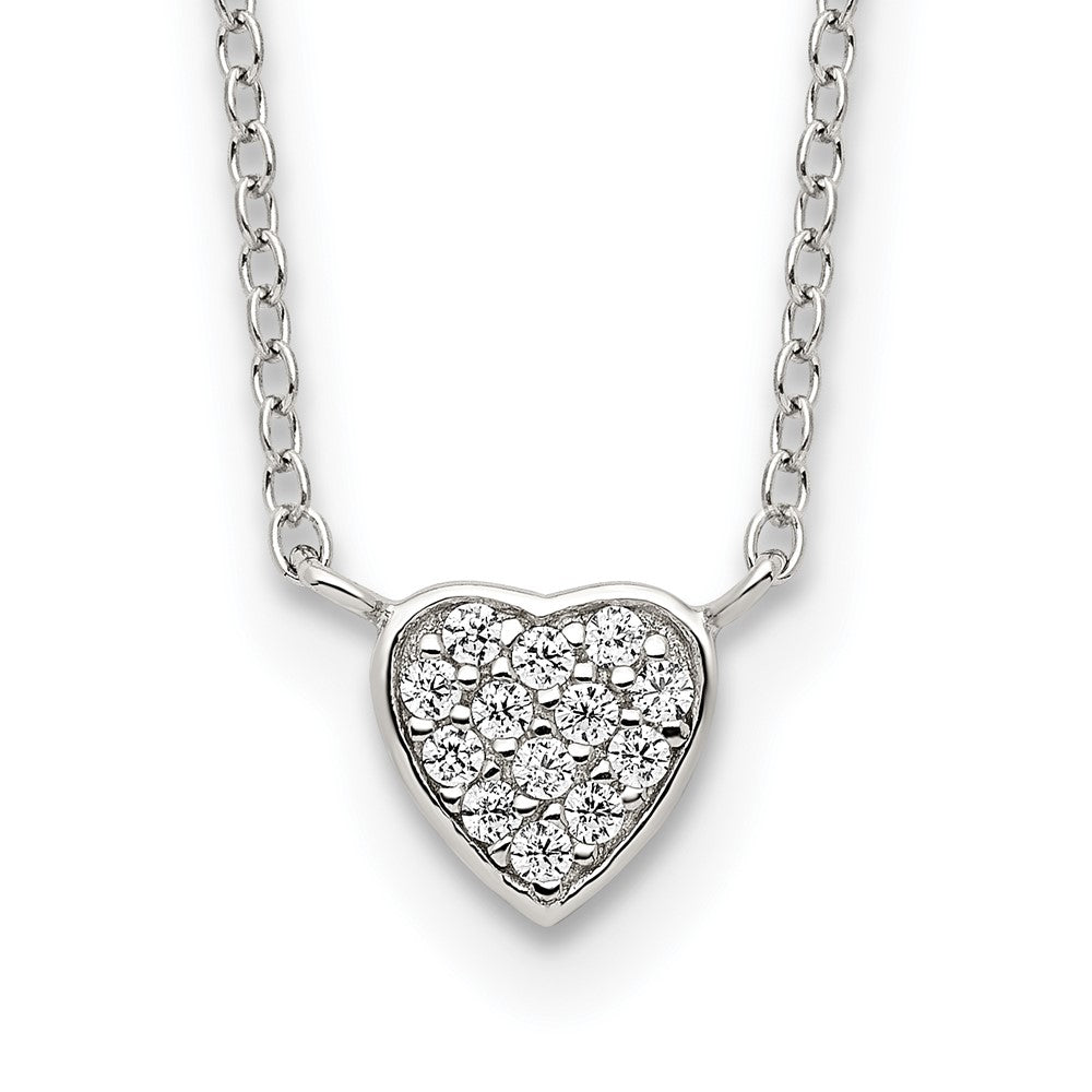 Sterling Silver Rhodium-plated Polished CZ Heart 16 inch Necklace, 16 x 9 mm
