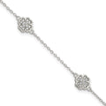 Sterling Silver Rhodium-plated Polished CZ Four Leaf Clover 7in Bracelet, 7 x 7.5 mm
