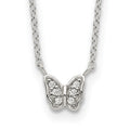 Sterling Silver Rhodium-plated Polished CZ Butterfly 16 Inch Necklace with 2 Inch extension, 18 x 7 mm