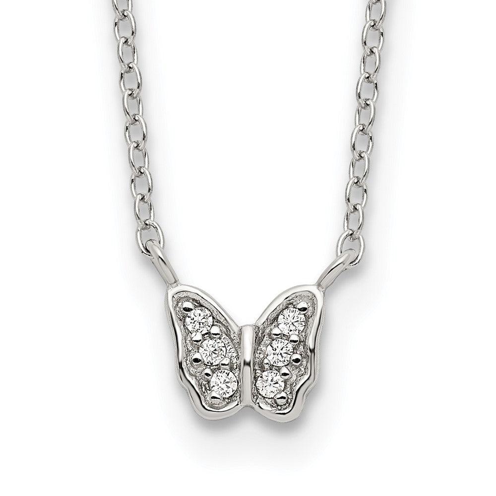 Sterling Silver Rhodium-plated Polished CZ Butterfly 16 Inch Necklace with 2 Inch extension, 18 x 7 mm
