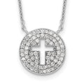 Sterling Silver 18in Rhodium-plated Polished CZ Cross Necklace, 18 mm
