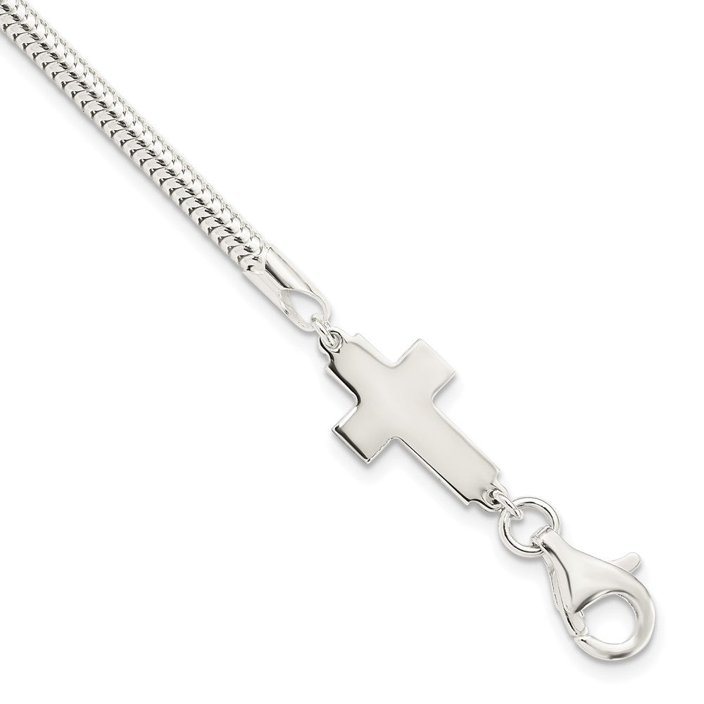 Sterling Silver Sideways Cross Bracelet, 7.5 mm