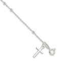 Sterling Silver Beaded Cross Charm Bracelet, 7.5 mm
