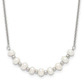 Sterling Silver Polished & Beaded 3-4mm Semi-round Freshwater Cultured Pearl Curved Children's Necklace, 16.5 mm