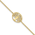 Sterling Silver Polished Gold-plated Tree with CZ Bracelet, 7 x 14 mm