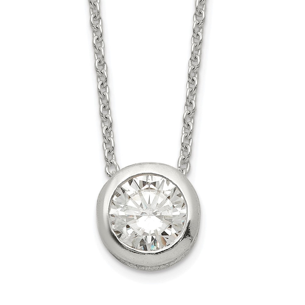 Sterling Silver Polished 9mm Bezel CZ Necklace, 18 x 9 mm