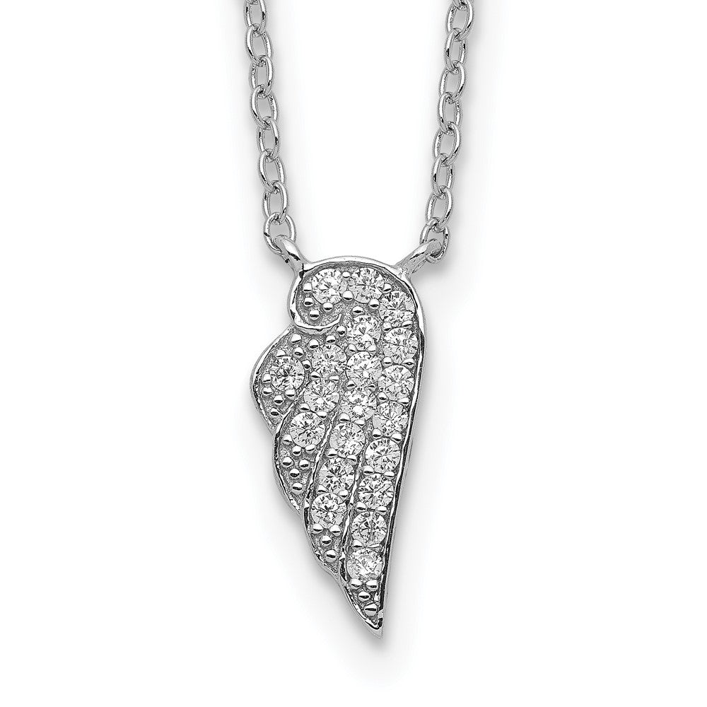 Sterling Silver Rhodium-plated CZ Wing Necklace, 18 mm