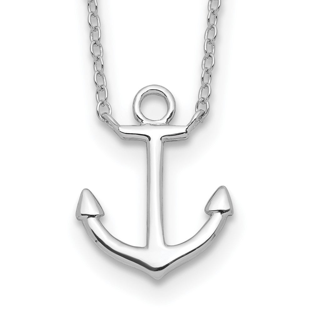 Sterling Silver Rhodium-plated Anchor 16 inch with a 2 inch extention Necklace, 16 mm, 1.45 g