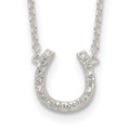 Sterling Silver Polished CZ Horseshoe w/ 1 inch ext Necklace, 17 x 14 mm