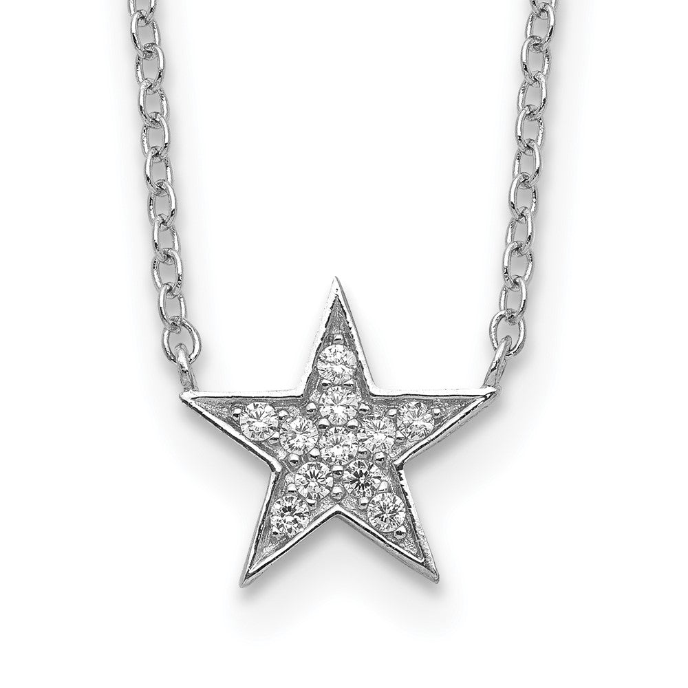 Sterling Silver Rhodium-plated CZ Star Necklace, 18 x 11 mm