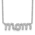 Sterling Silver Rhodium-plated MOM w/CZ Necklace, 18 x 31 mm