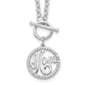 Sterling Silver Rhodium-plated Polished CZ MOM 18 inch Necklace, 18 x 19 mm