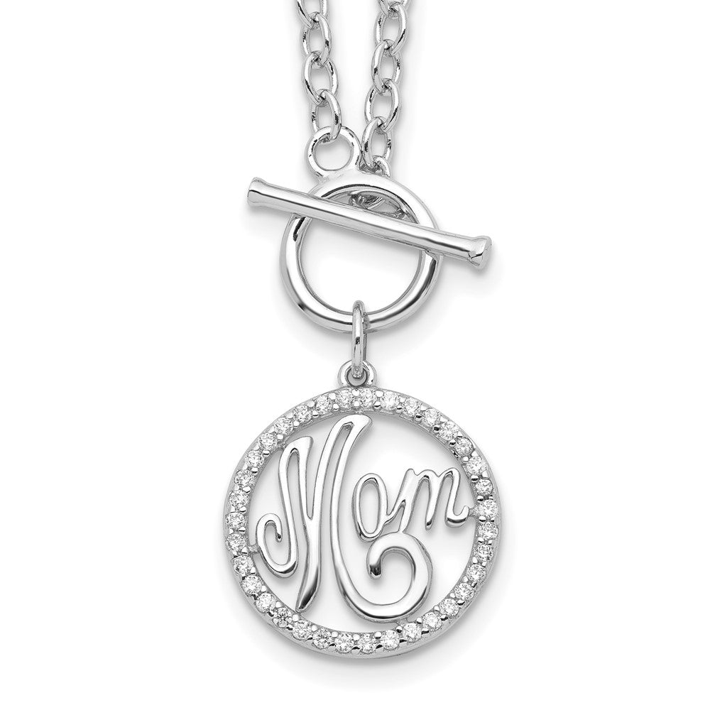Sterling Silver Rhodium-plated Polished CZ MOM 18 inch Necklace, 18 x 19 mm