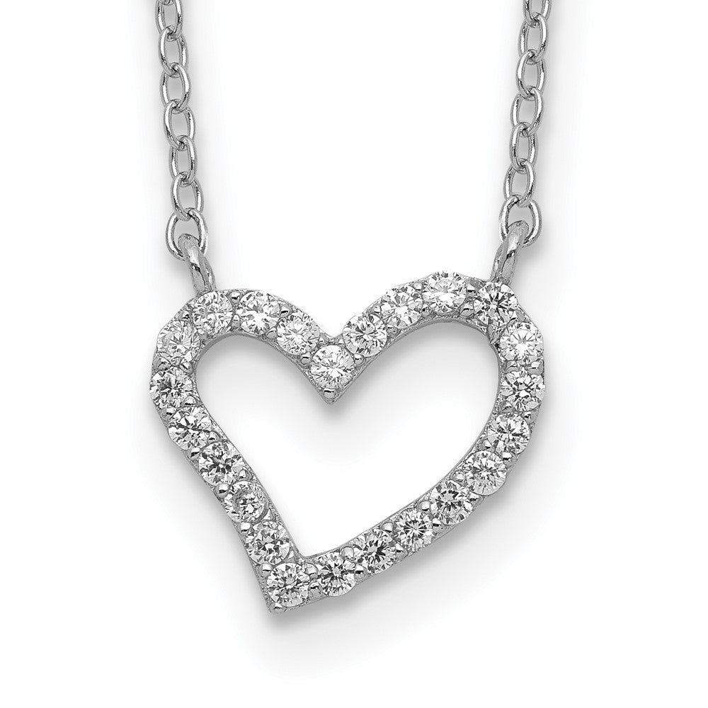 Sterling Silver Rhodium-plated CZ Open Heart 18 inch Necklace, 18 x 12 mm