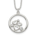Sterling Silver Polished CZ Heart Necklace, 18 mm, 3.55 g